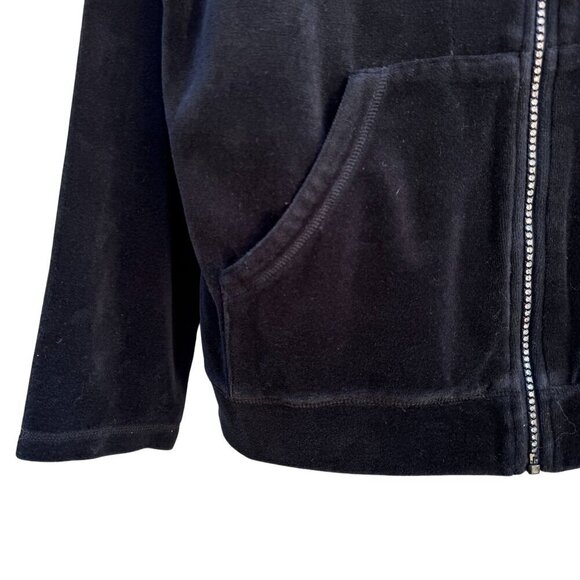 Spa By Chicos Vintage Y2K Womens Black Velour Velvet Zip Front Hoodie Jacket 0 - Picture 3 of 9